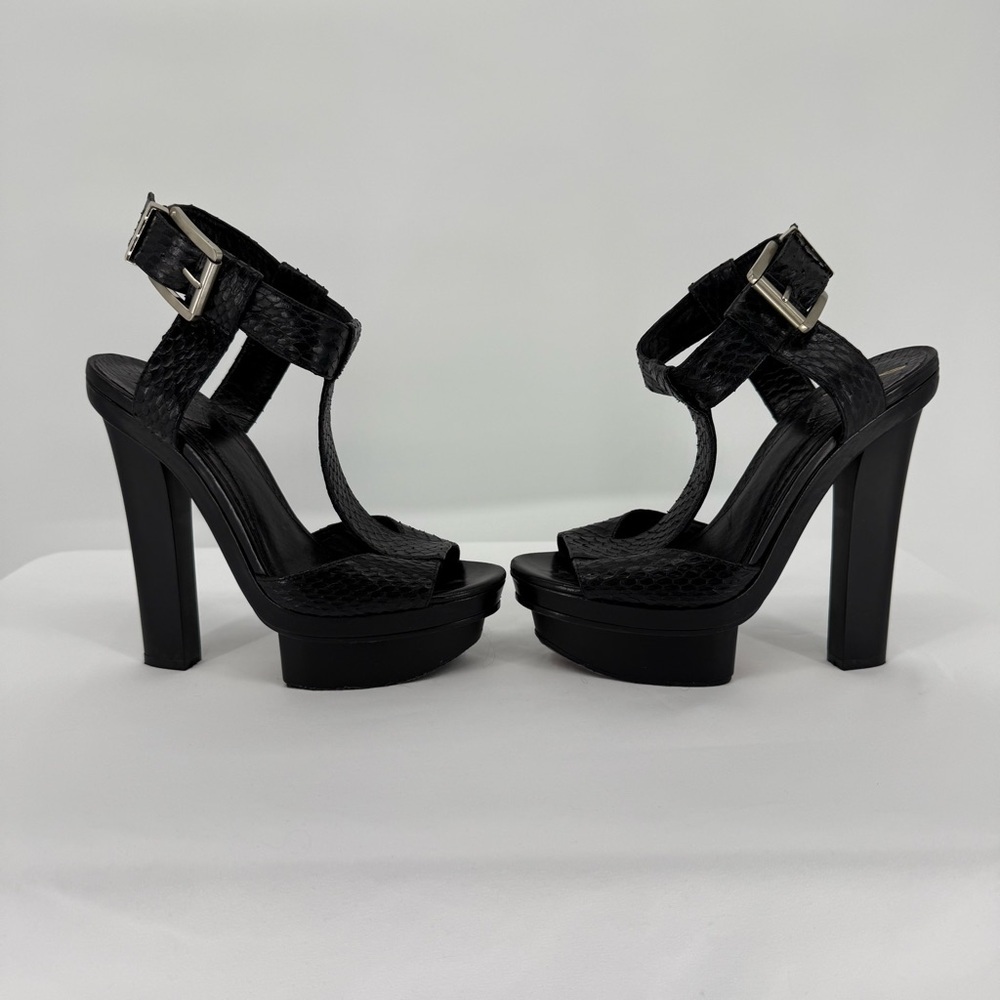 B Brian Atwood Black Beaumont Snakeskin Sandal Platforms Size 7.5